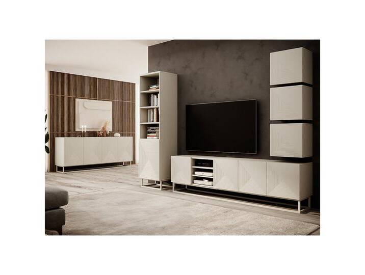 Lomadox Wohnzimmer-Set ADARE-141, (Mega-Spar-Set, 6-St., Hängeschränke Lowboard Regal Sideboard), Wohnwand mit Sideboard, kaschmir mit gerillter Front von OTTO