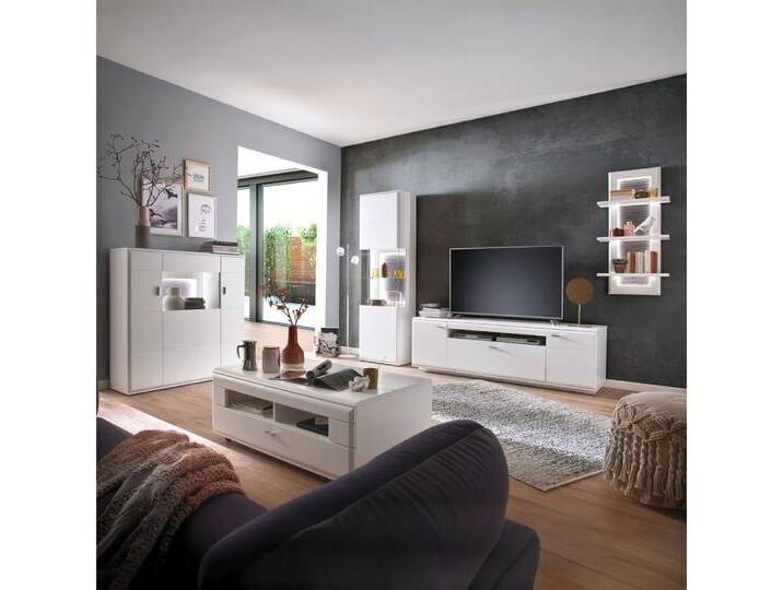 Lomadox Wohnzimmer-Set ALIA-05, (Mega-Spar-Set, 5-St., 5-tlg), Fernsehwand montiert weiß Lowboard Highboard Vitrine Tisch Sideboard, weiß von OTTO