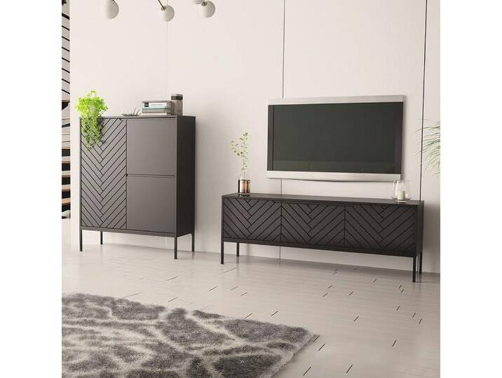 Lomadox Wohnzimmer-Set ANGERA-140, (Mega-Spar-Set, 2-St., Lowboard Kommode), modern in kaschmir mit Fischgrät Design und schwarzen Metallgestell von OTTO