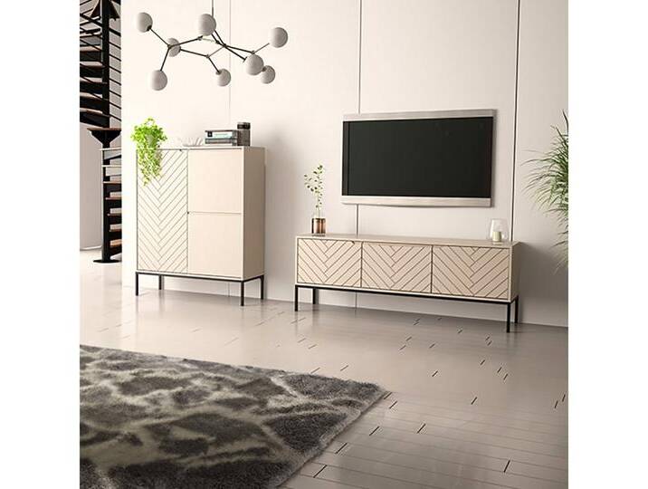 Lomadox Wohnzimmer-Set ANGERA-140, (Mega-Spar-Set, 2-St., Lowboard Kommode), modern in kaschmir mit Fischgrät Design und schwarzen Metallgestell von OTTO