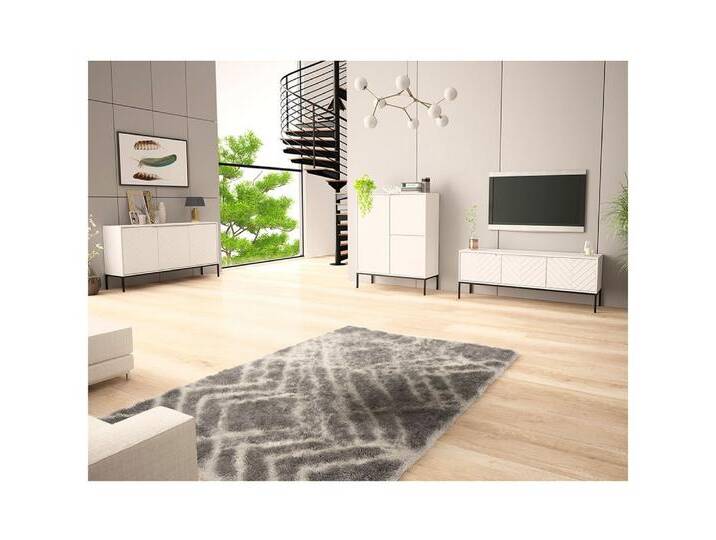 Lomadox Wohnzimmer-Set ANGERA-140, (Mega-Spar-Set, 3-St., Lowboard Sideboard Kommode), modern in weiß mit Fischgrät Design und schwarzen Metalgestell von OTTO