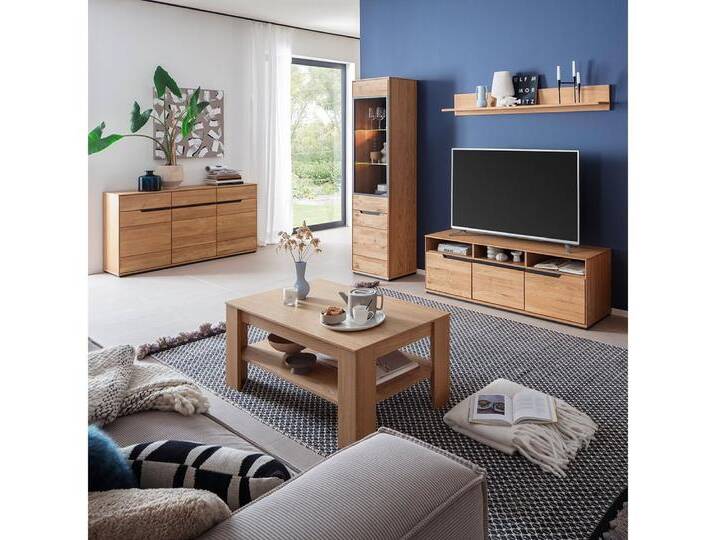 Lomadox Wohnzimmer-Set AVESTA-06, (Mega-Spar-Set, 5-St., Sideboard Vitrine Wandboard Lowboard Couchtisch), in Eiche teilmassiv, grifflos von OTTO