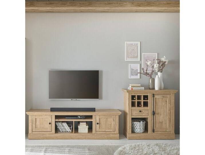 Lomadox Wohnzimmer-Set COLBY-61, (Mega-Spar-Set, 2-St., Kommode Lowboard), in Eiche mit LED-Beleuchtung, Landhausstil, schwarze Metallgriffe, braun von OTTO