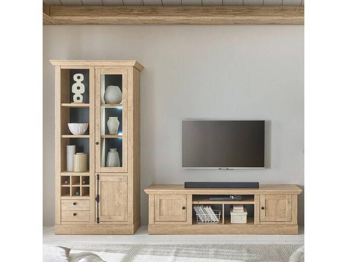 Lomadox Wohnzimmer-Set COLBY-61, (Mega-Spar-Set, 2-St., Lowboard Vitrine), in Eiche mit LED-Beleuchtung, Landhausstil, schwarze Metallgriffe, braun von OTTO