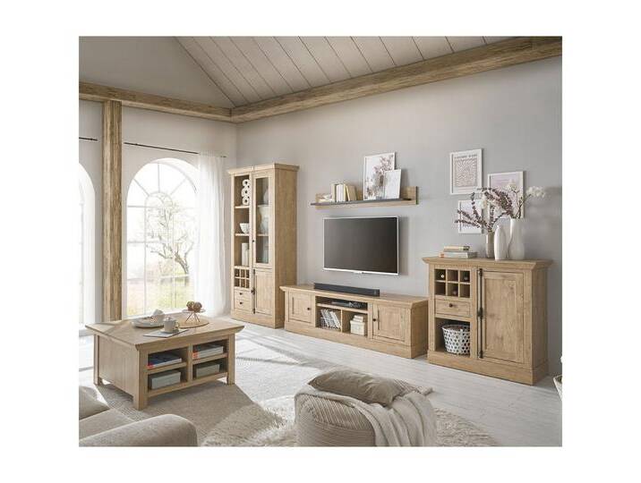 Lomadox Wohnzimmer-Set COLBY-61, (Mega-Spar-Set, 5-St., Couchtisch Kommode Lowboard Vitrine Wandregal), in Eiche mit LED-Beleuchtung, Landhausstil von OTTO