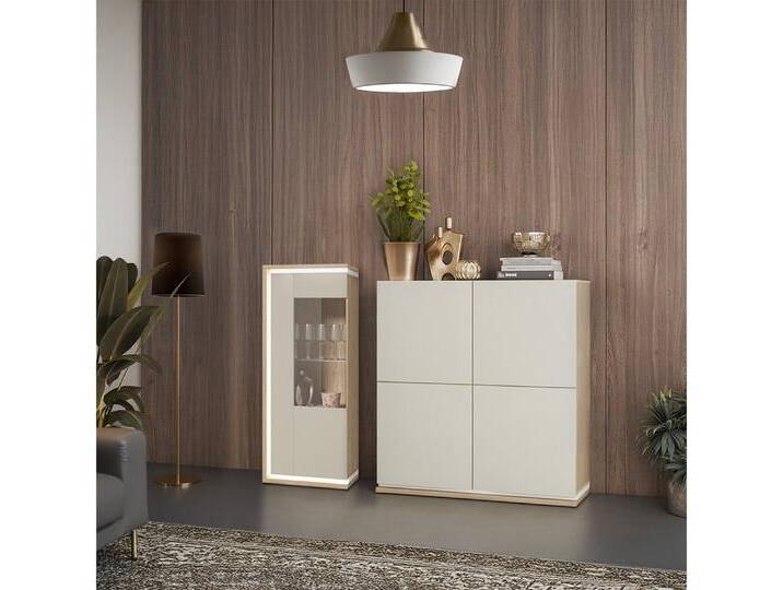 Lomadox Wohnzimmer-Set DRACHTEN-83, (Mega-Spar-Set, 2-St., Highboard Vitrine), Wohnmöbel Eiche kaschmir Modern inkl. LED-Beleuchtung, braun von OTTO