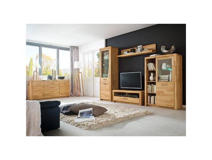 Lomadox Wohnzimmer-Set FOSSANO-06, (Mega-Spar-Set, 5-St., Highboard Lowboard Sideboard Vitrine Wandregal), Wohnwand in Kernbuche massiv geölt von OTTO