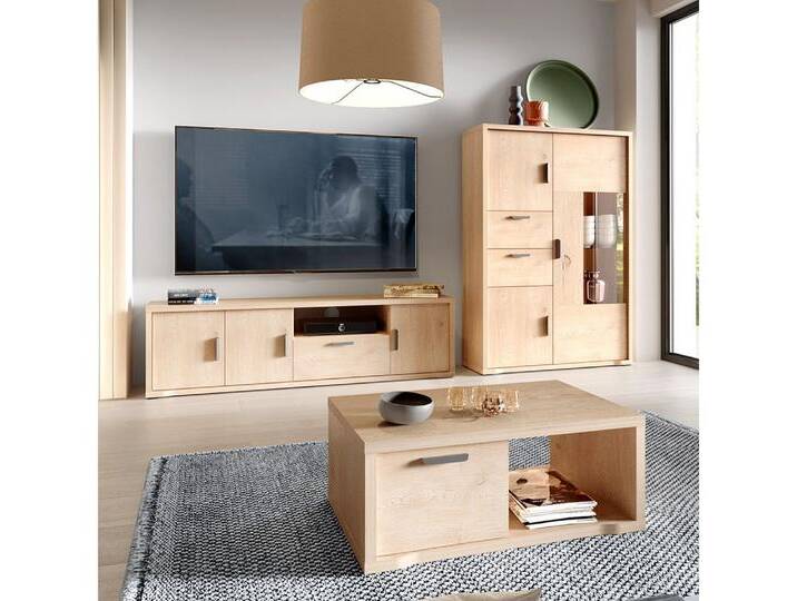 Lomadox Wohnzimmer-Set GENOVA-161, (Mega-Spar-Set, 3-St., Lowboard Highboard Couchtisch), Wohnwand in Eiche mit viel Stauraum & Softclose-Funktion von OTTO