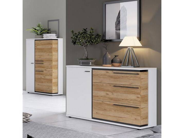 Lomadox Wohnzimmer-Set SANDVIKA-129, (Mega-Spar-Set, 2-St., 2-tlg), in weiß mit Eiche Nb., weiß von OTTO