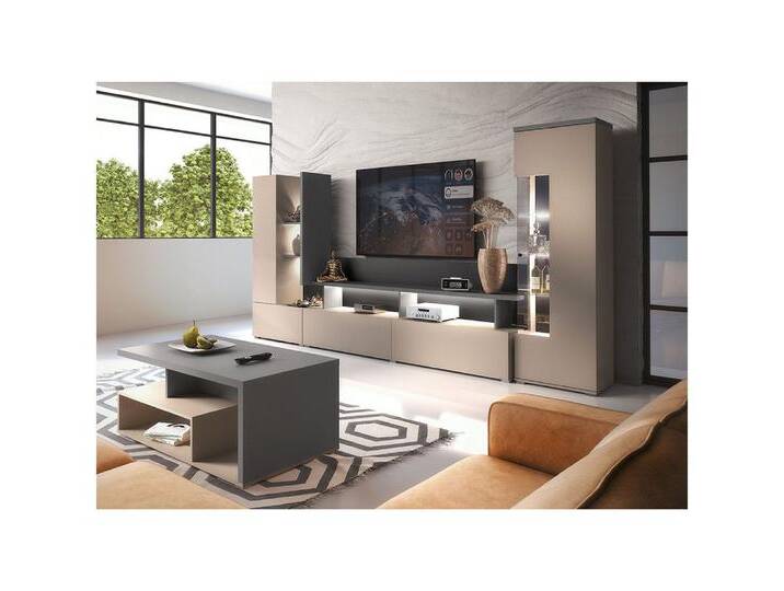 Lomadox Wohnzimmer-Set SELCE-83, (Mega-Spar-Set, 3-St., 3-tlg), in beige mit anthrazit, grifflos, 3-teilig, inkl. Beleuchtung, beige braun von OTTO