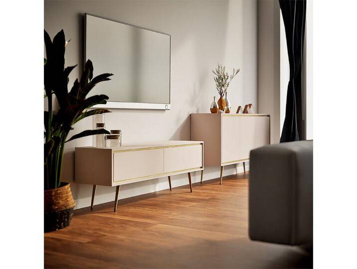Lomadox Wohnzimmer-Set TRALEE-132, (Mega-Spar-Set, 2-St., Lowboard Sideboard), in kaschmir mit goldfarbenen Akzenten, Push-to-open, beige braun von OTTO