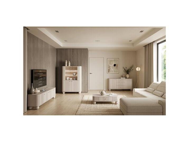 Lomadox Wohnzimmer-Set VIRGINIA-141, (Mega-Spar-Set, 4-St., Kommode Couchtisch Highboard Lowboard), kaschmir, goldfarbenen Griffen, Kugelfüßen von OTTO