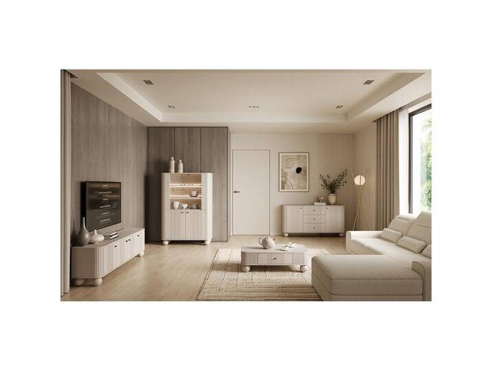 Lomadox Wohnzimmer-Set VIRGINIA-141, (Mega-Spar-Set, 4-St., Kommode Couchtisch Highboard Lowboard), kaschmir, schwarze Griffe,Kugelfüße von OTTO