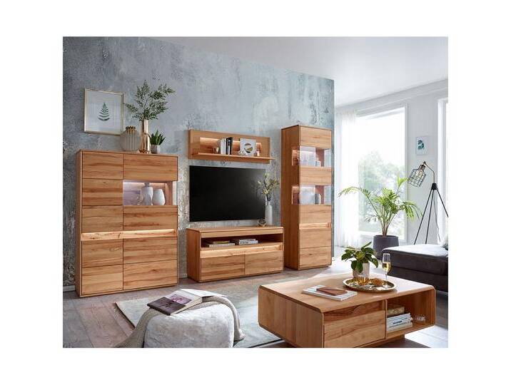Lomadox Wohnzimmer-Set WELLAND-69, (Mega-Spar-Set, 5-St., Couchtisch Highboard Lowboard Vitrine), in Kernbuche massiv geölt inkl. Beleuchtung von OTTO