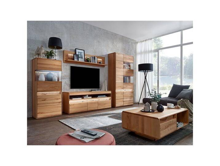 Lomadox Wohnzimmer-Set WELLAND-69, (Mega-Spar-Set, 5-St., Couchtisch Highboard Lowboard Vitrine Wandregal), in Kernbuche massiv geölt inkl. Beleuchtung von OTTO