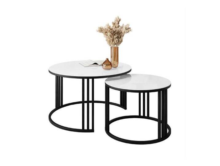 Lookway Couchtisch LORI GLASS 2in1 mit eleganter Tischplatte aus Glas (2er Set), Durchmesser: ⌀70 cm und ⌀50 cm, weiß von OTTO