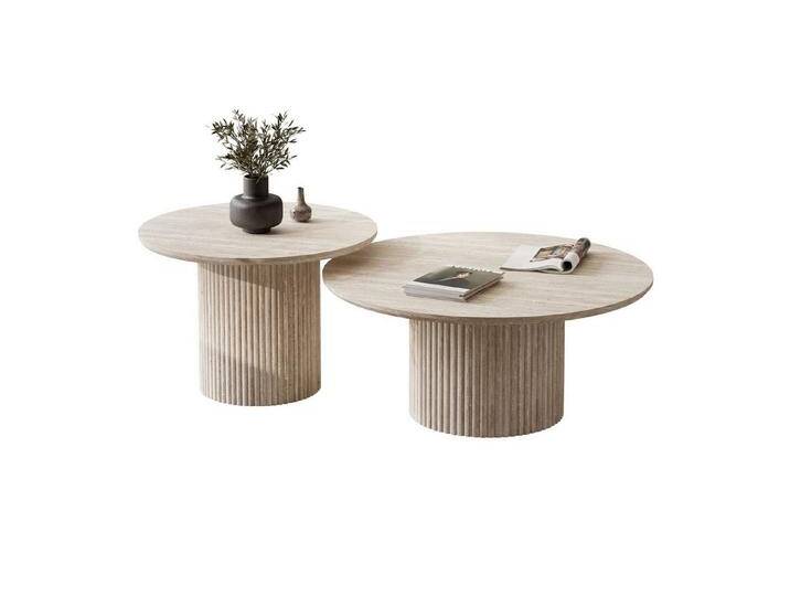 Lookway Couchtisch OVI-Tischset mit geriffelter Basis (2er Set), Durchmesser: ⌀80 cm und ⌀60 cm, beige, Sandstein von OTTO