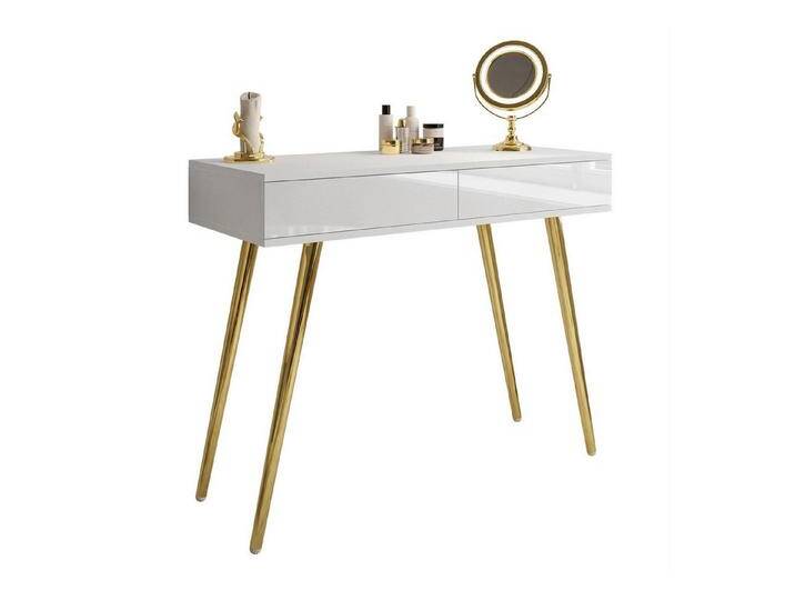 Lookway Konsolentisch SIENNA GOLD, Konsole mit Schubladen auf goldenen Beinen (1x Konsole), Breite: 100 cm, weiß, Push-to-open System, Wieß Hochglanz von OTTO