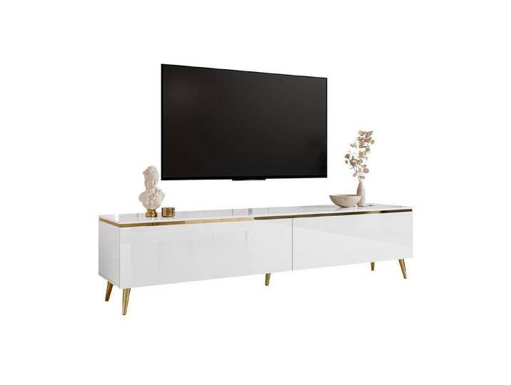 Lookway Lowboard AURORA auf Beinen TV-Schrank in Weiß / Weiß hochglanz, Breite 180 cm, goldfarben, schräge gold Chrom von OTTO