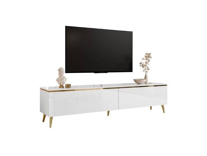 Lookway Lowboard AURORA auf Beinen TV-Schrank in Weiß / Weiß hochglanz, Breite 180 cm, goldfarben, schräge gold Chrom von OTTO