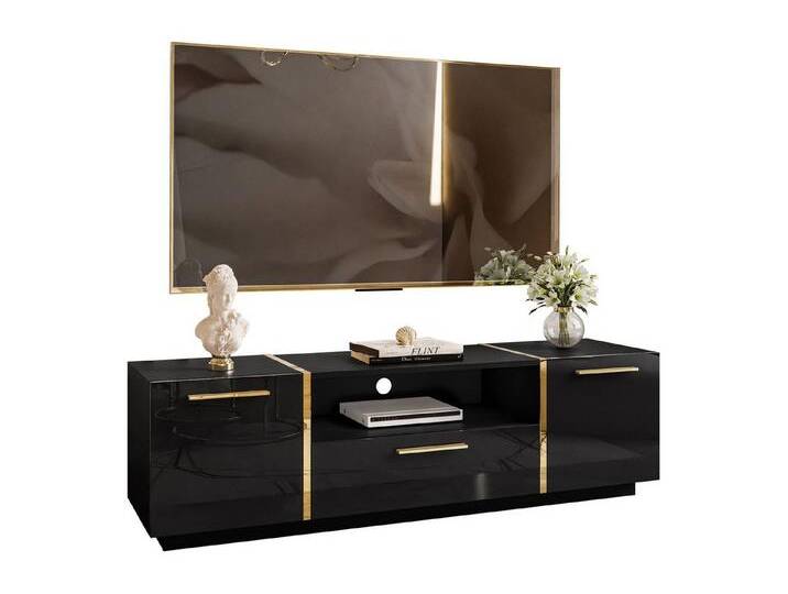 Lookway Lowboard TV ONYX Eleganter Hochglanz Fernsehtisch mit goldenen Griffen (1x TV-Schrank), Breite: 158 cm, schwarz, schwarz von OTTO