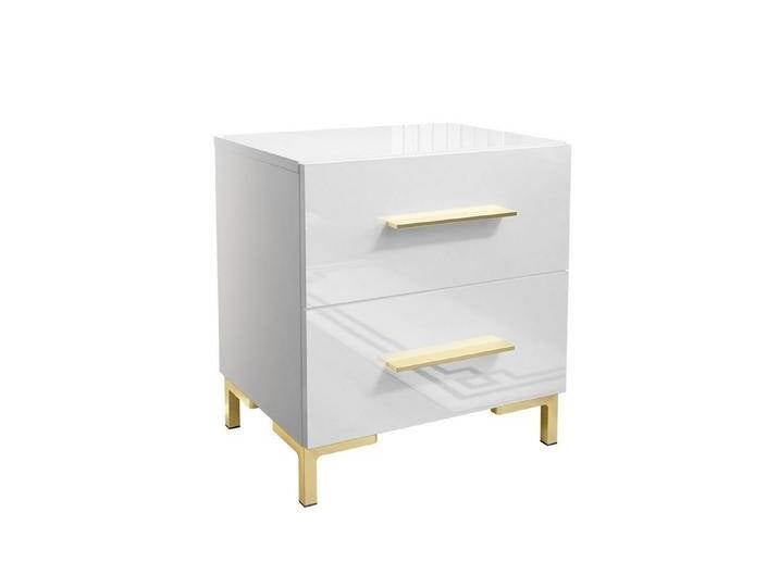 Lookway Nachttisch LINA LUX, Weiß / Weiß hochglanz Beine und Griffe, weiß, gold von OTTO