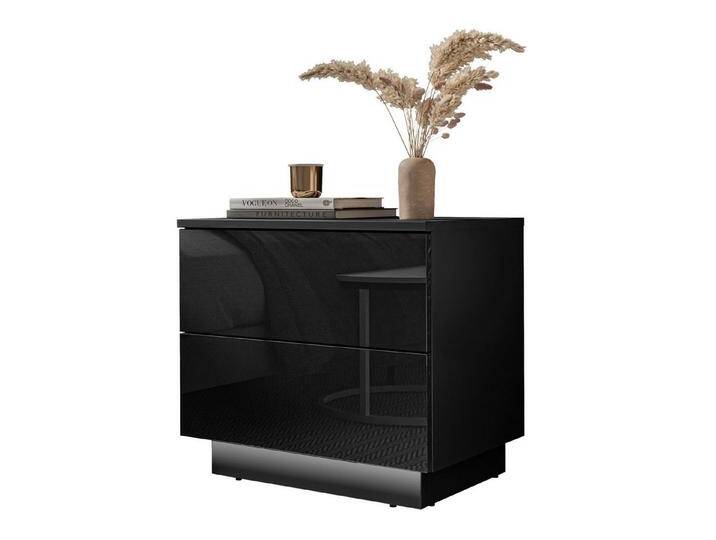 Lookway Nachttisch LINA mit Push-Open System Hochglanz LED, schwarz, Schwarz / Schwarz hochglanz von OTTO