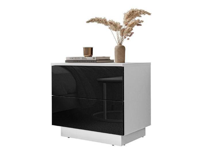 Lookway Nachttisch LINA mit Push-Open System Hochglanz LED, schwarz weiß, Weiß / Schwarz hochglanz von OTTO