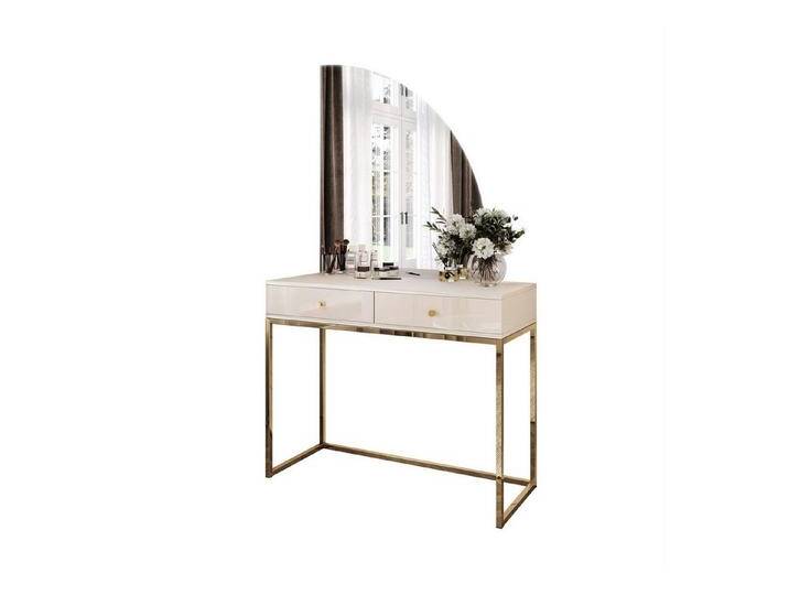 Lookway Schminktisch QUINNIE KASCHMIR mit LED Spiegel, Goldchrom Beine (1x Konsole 1x Spiegel), Breite: 100 cm, beige von OTTO