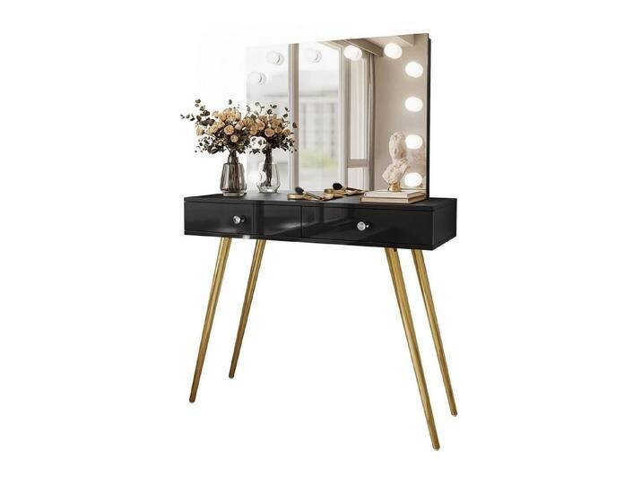 Lookway Schminktisch SIENNA GOLD ELITE mit Spiegel (1x Konsole 1x Spiegel), Breite: 100 cm, schwarz, Weißes Kristall, Schwarz Hochglanz von OTTO