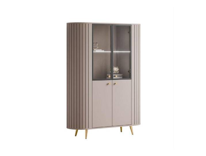 Lookway Standvitrine ELODIE II Vitrine mit Glastüren und LED-Beleuchtung, beige, mit Füßen in Goldchrom, Kaschmir von OTTO