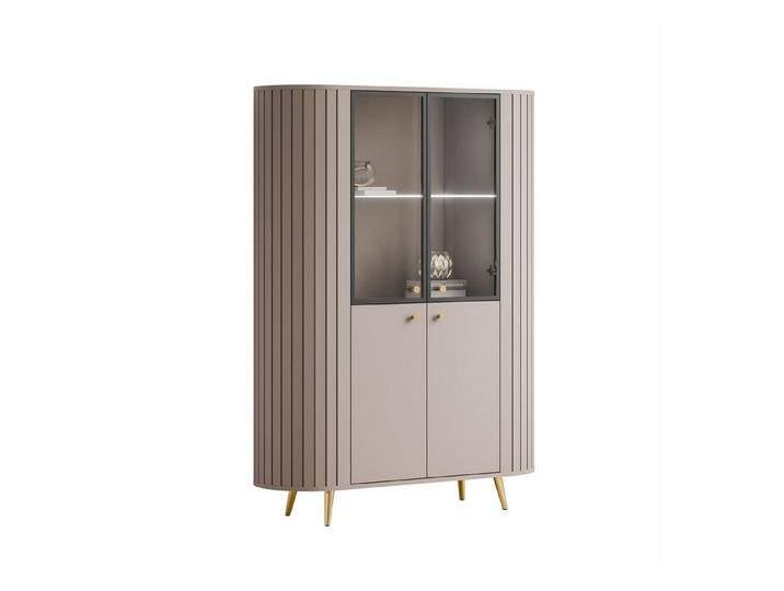 Lookway Standvitrine ELODIE II Vitrine mit Glastüren und LED-Beleuchtung, beige, mit Füßen in Goldchrom, Kaschmir von OTTO