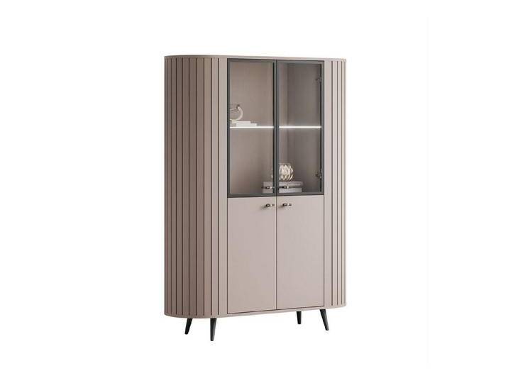 Lookway Standvitrine ELODIE II Vitrine mit Glastüren und LED-Beleuchtung, beige, mit schwarzen Füßen, Kaschmir von OTTO