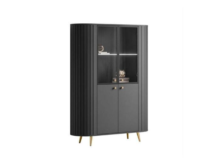 Lookway Standvitrine ELODIE II Vitrine mit Glastüren und LED-Beleuchtung, schwarz, mit Füßen in Goldchrom, Schwarz von OTTO