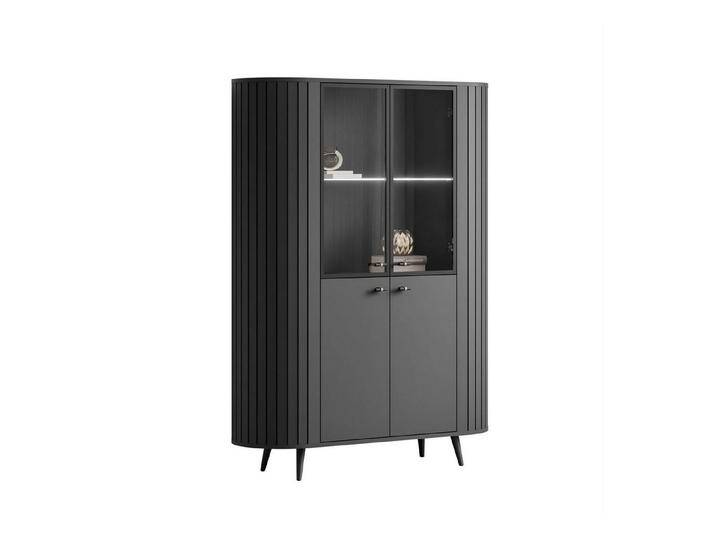 Lookway Standvitrine ELODIE II Vitrine mit Glastüren und LED-Beleuchtung, schwarz, mit schwarzen Füßen, Schwarz von OTTO