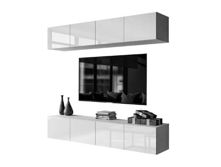 Lookway Wohnwand COLGANTE weiß Hochglanz mit LED, (Wandschrank, 4x 100 cm TV-Schrank), PushOpen, weiß von OTTO