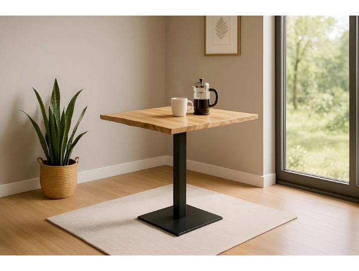 Loreno® Bistrotisch Iris, massives Akazienholz, echte Baumkante, schwarzes Säulengestell, beige von OTTO