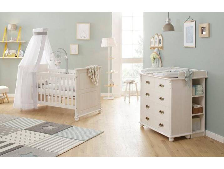 Lüttenhütt Babyzimmer-Komplettset Aimo, luxoriöser Landhausstil, Messinggriffe, (Spar-Set, 3-tlg., Kinderbett, Wickelkommode, Unterbauregal, 5 Schubladen) von OTTO