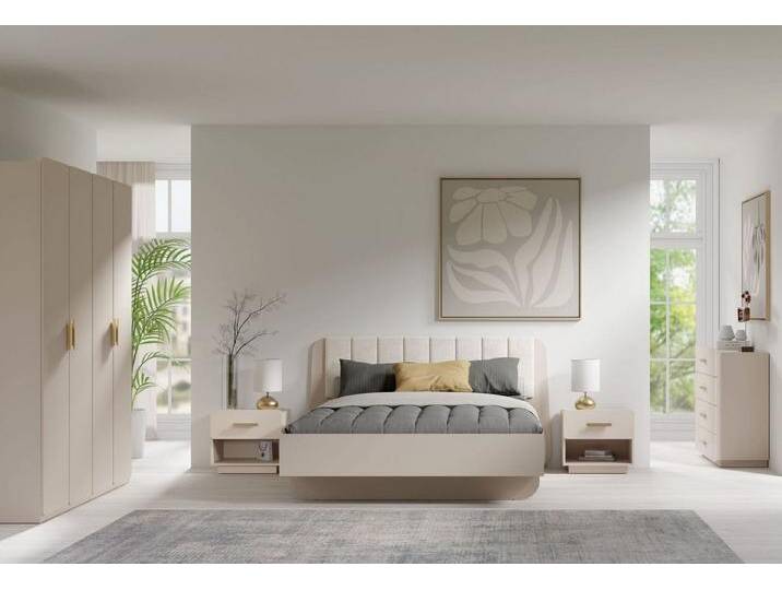 Lukas Möbel Komplettschlafzimmer Designer Schlafzimmer Komplett Lorenz in Beige, Bett mit Bettkasten und Lattenrost, Schrank mit Spiegel, mit Matratze von OTTO
