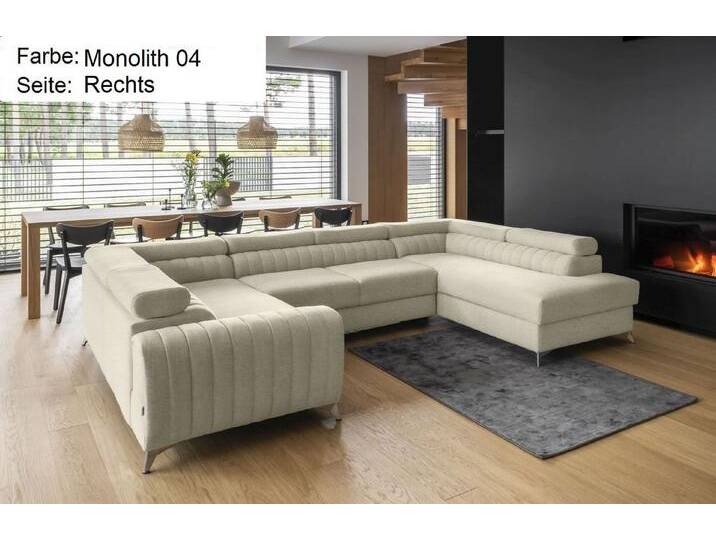 Lukas Möbel Wohnlandschaft Wohnlandschaft Linus mit Schlaffunktion Bettkasten XXL-Sofa in U-Form, mit verstellbaren Kopfstützen, beige, Rechts von OTTO