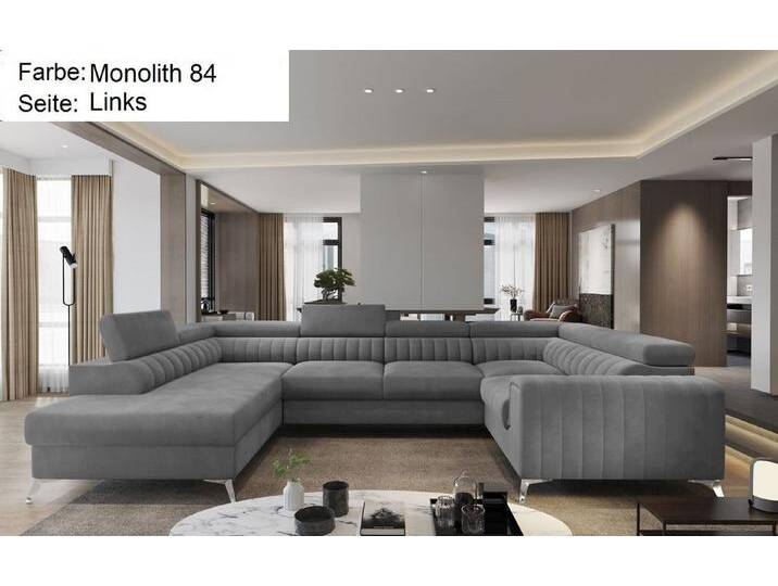 Lukas Möbel Wohnlandschaft Wohnlandschaft Linus mit Schlaffunktion Bettkasten XXL-Sofa in U-Form, mit verstellbaren Kopfstützen, grau, Links von OTTO