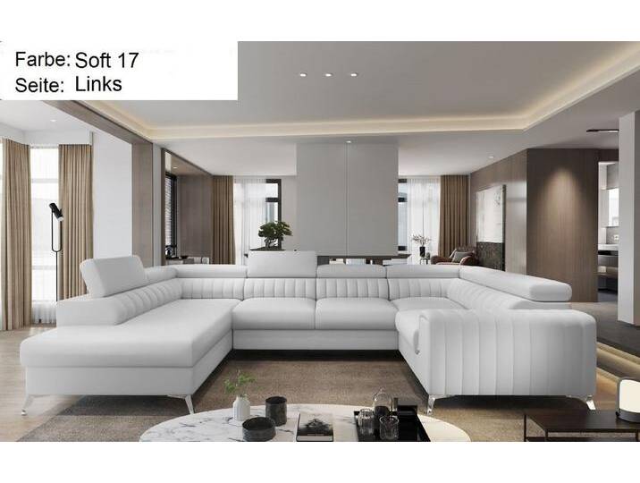 Lukas Möbel Wohnlandschaft Wohnlandschaft Linus mit Schlaffunktion Bettkasten XXL-Sofa in U-Form, mit verstellbaren Kopfstützen, weiß, Links von OTTO