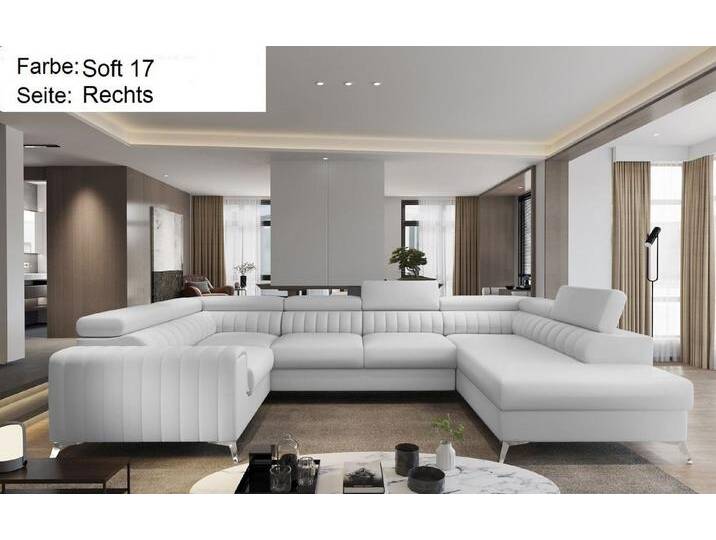 Lukas Möbel Wohnlandschaft Wohnlandschaft Linus mit Schlaffunktion Bettkasten XXL-Sofa in U-Form, mit verstellbaren Kopfstützen, weiß, Rechts von OTTO