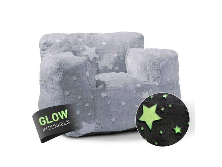 Lumaland Sitzsack Kinder Sessel Glow in The Dark, Kindersofa im Sternen-Design, Indoor Kindersessel fürs Kinderzimmer, grau, Grau von OTTO