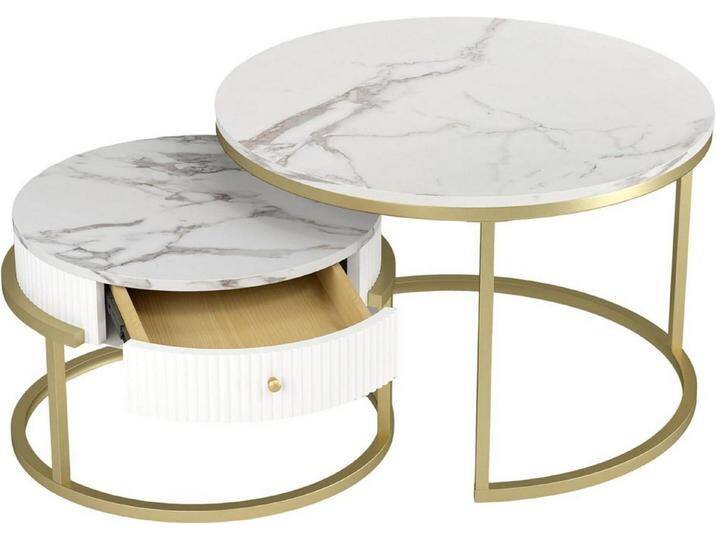 LuxusKollektion Couchtisch Couchtische Rund mit Stauraum 2er Set Weiß Gold Marmor Modern 70 & 50 LuxusKollektion Couchtisch Couchtische Rund mit Stauraum 2er Set Weiß Gold Marmor Modern 70 & 50 von OTTO