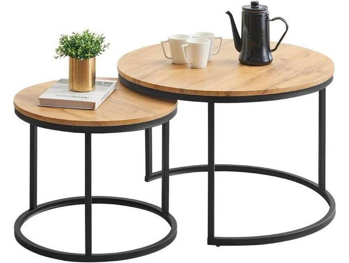 LuxusKollektion Couchtisch Moderne Couchtische 2er Set Schwarz Metallgestell Rund Eiche 70x70x45 LuxusKollektion Couchtisch Moderne Couchtische 2er Set Schwarz Metallgestell Rund Eiche 70x70x45 von OTTO