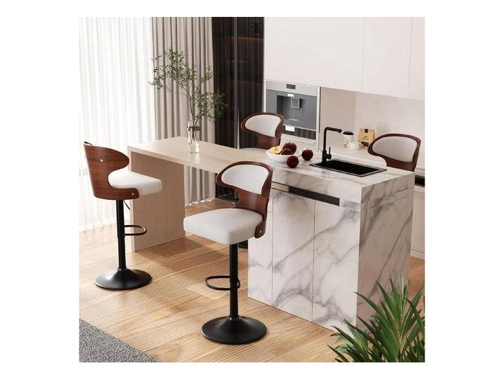 LuxusKollektion Drehstuhl Barhocker Drehstuhl Barstuhl Tresenhocker 4er Set Weiß Nussbaumholz von OTTO