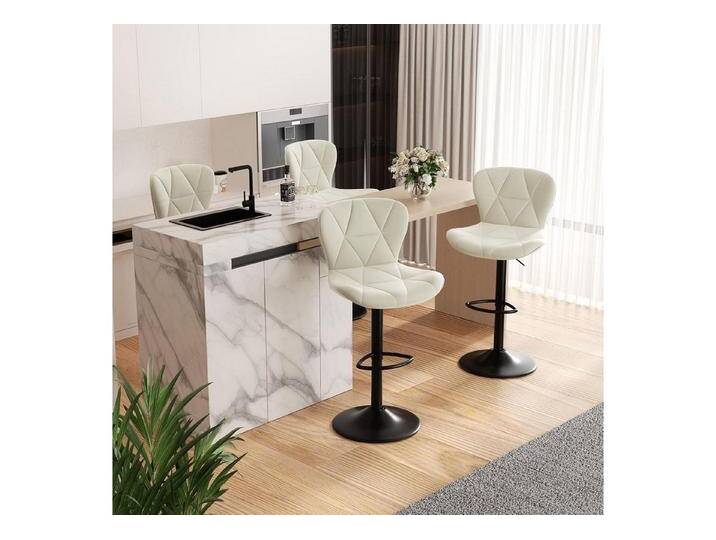 LuxusKollektion Drehstuhl Barhocker Höhenverstellbar Rückenlehne Drehbar Kunstleder 4er Set Weiß von OTTO