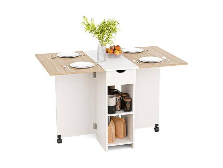 LuxusKollektion Klapptisch Esstisch Klappbar Schublade Ablagen Eiche und Weiß 72 x 120 x 75 cm von OTTO