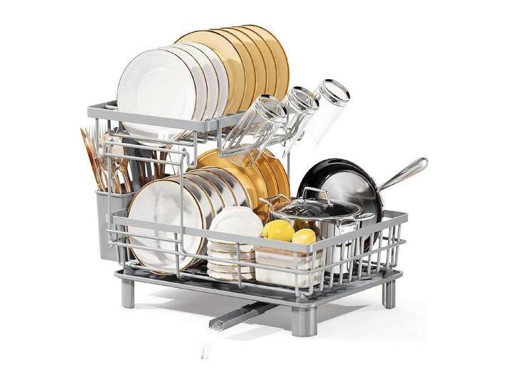 LuxusKollektion Kochbesteck-Set Abtropfgestell Geschirr Abtropfschale Edelstahl Auslauf Grau Klein von OTTO